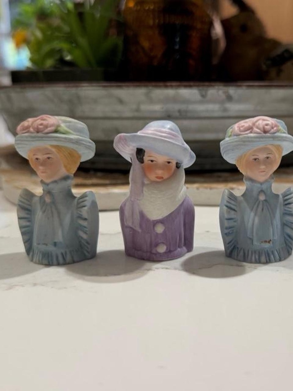 3 collectible vintage Avon lady bust thimbles